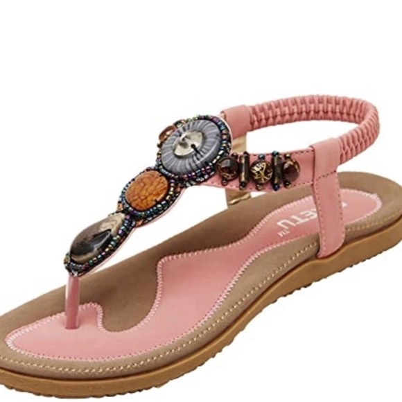 Shoes - New Boho Beads and Stone Summer Flat Casual & Dressy Thong Toe Sandals